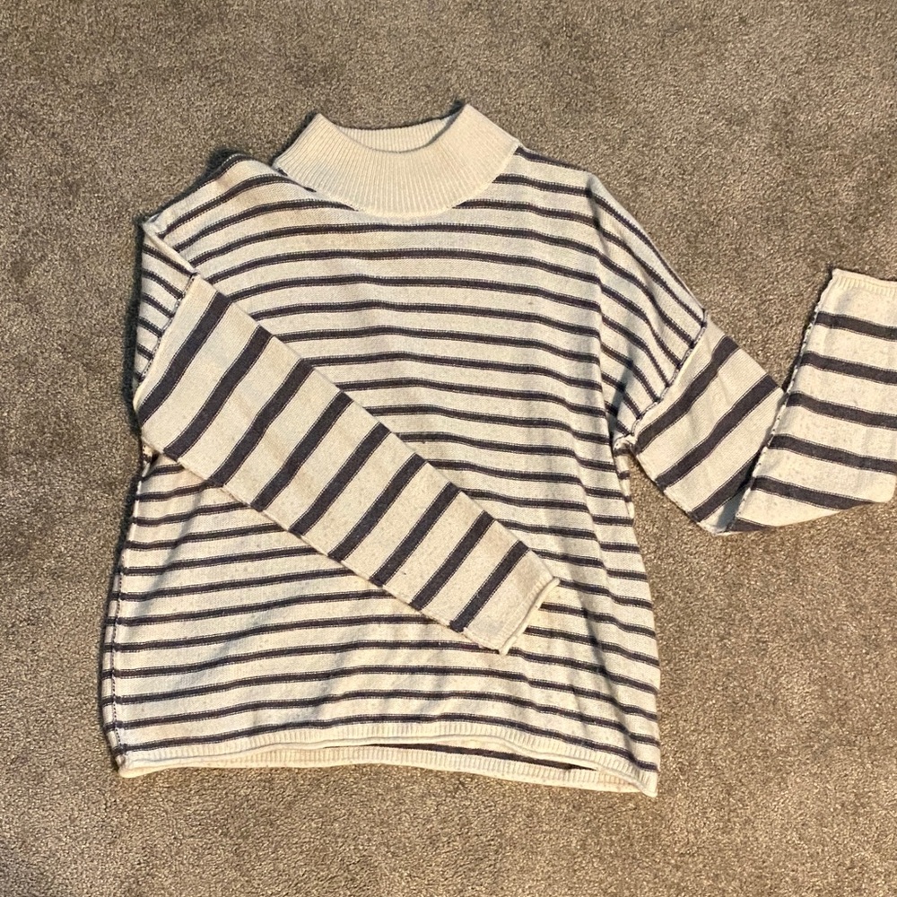 Madewell Cream and Gray Striped Turtleneck Sweater